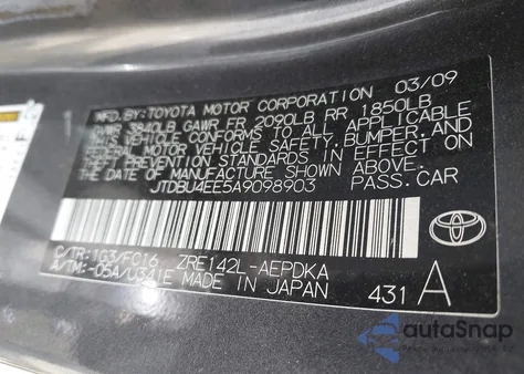 2010 Toyota Corolla Le из США, поврежденный, VIN JTDBU4EE5A9098903